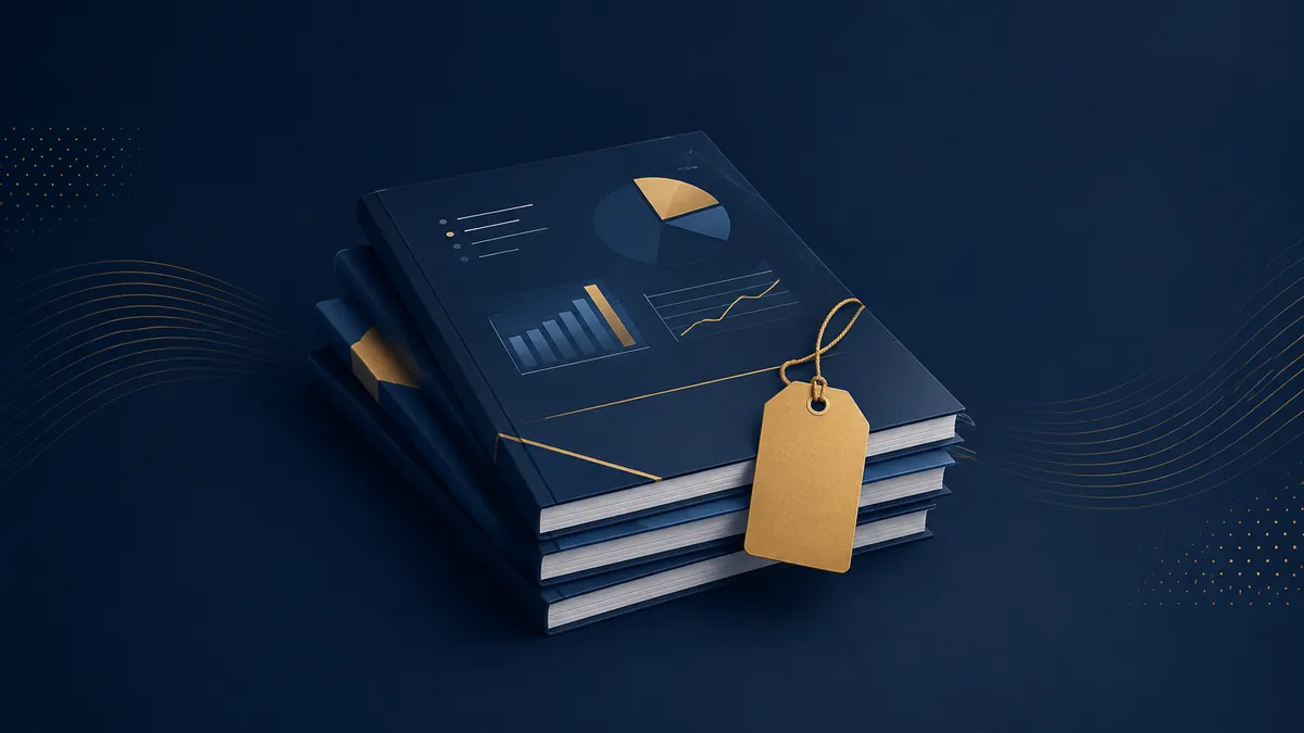Illustration of financial reports with a price tag, representing Hong Kong audit fee ranges