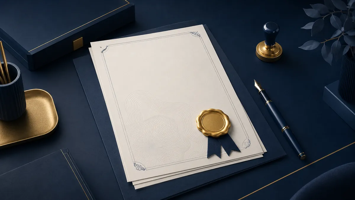 Illustration of incorporation documents with a gold seal, representing company formation in Hong Kong for foreigners