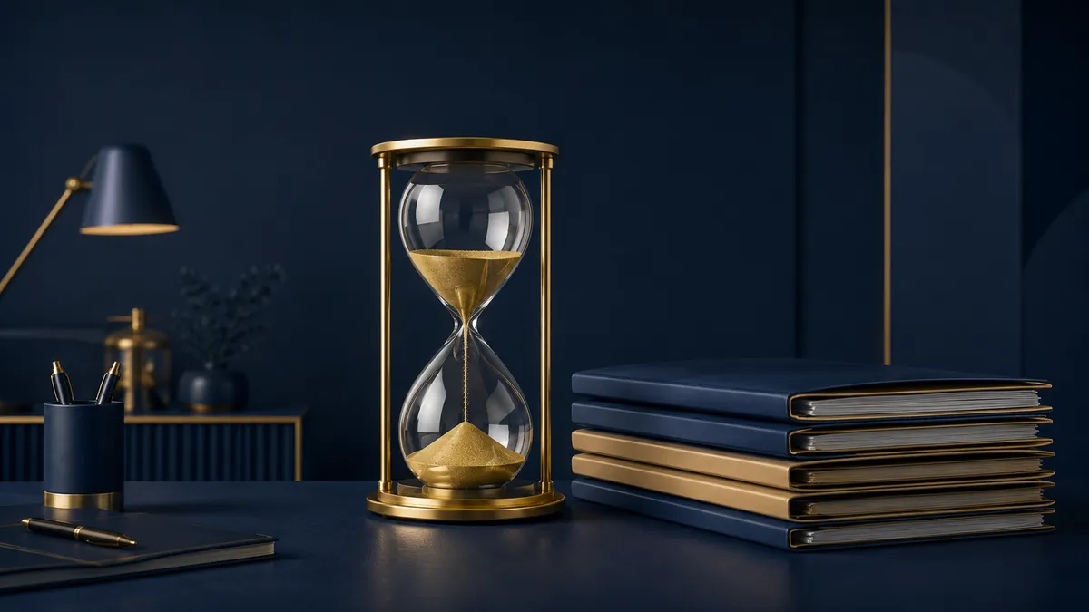 Illustration of an hourglass and filing folders, representing Hong Kong tax filing deadlines